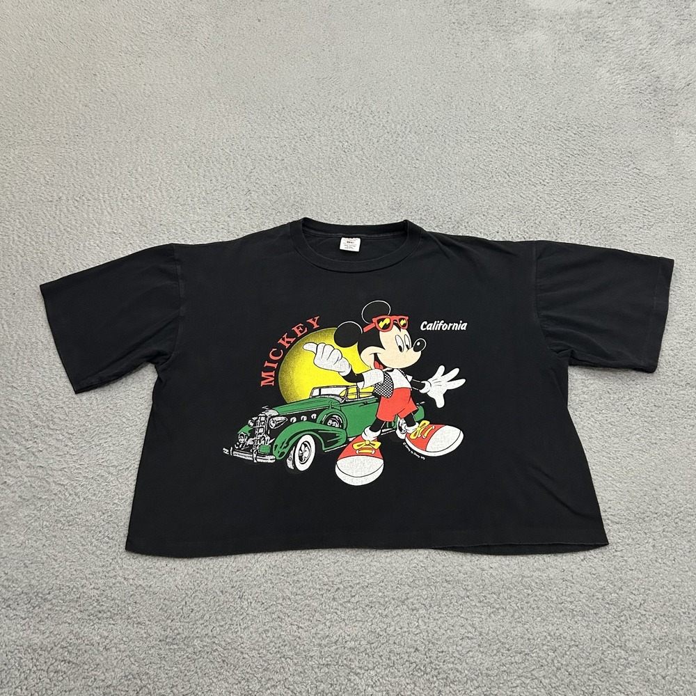 Vintage Mickey Mouse Shirt Womens One Size Black Cropped California Sherrys 90s